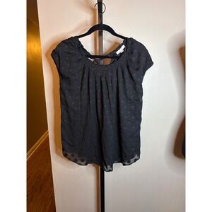 LC Lauren Conrad Black Polka Dot Tie Back Blouse Short Sleeve Top Large